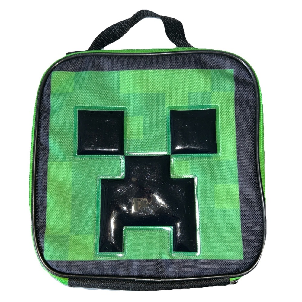 Minecraft‎ Creeper Insulated Lunch Box Green Black Pixelated Square Lunch Bag